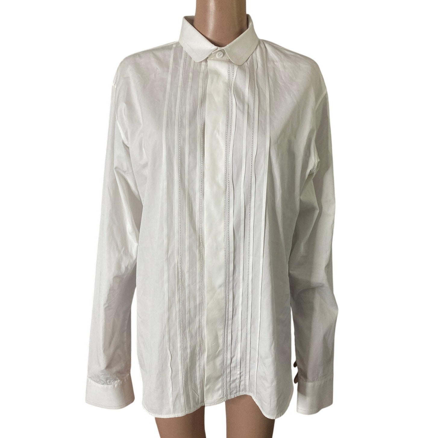 Dior Homme White Pleated Tuxedo Dress Shirt Mens 41 Italy 100% Cotton Formal
